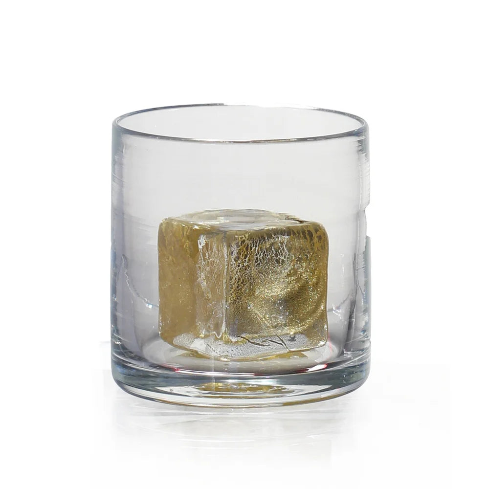 Hand-Blown American Whiskey Glass with Gold Leaf Cube (1 Glass)