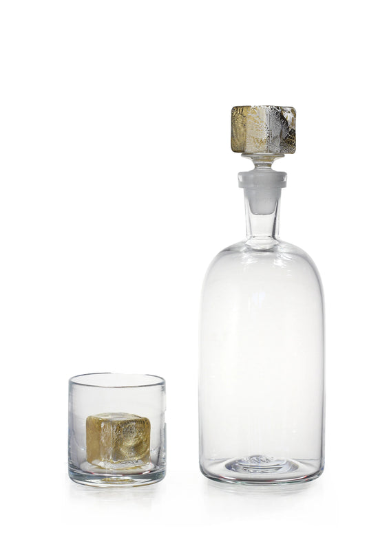 Hand-Blown American Whiskey Glass with Gold Leaf Cube (1 Glass)