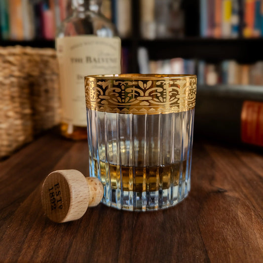24-Karaats Goud Handgeschilderd Helderblauw Kristallen Whiskeyglas (Geschenkset van 2) 