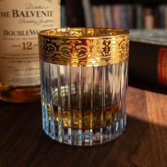 24-Karaats Goud Handgeschilderd Helderblauw Kristallen Whiskeyglas (Geschenkset van 2) 