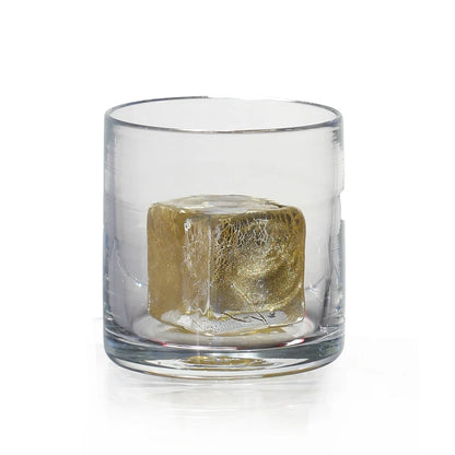 Hand-Blown American Whiskey Glass with Gold Leaf Cube (1 Glass)