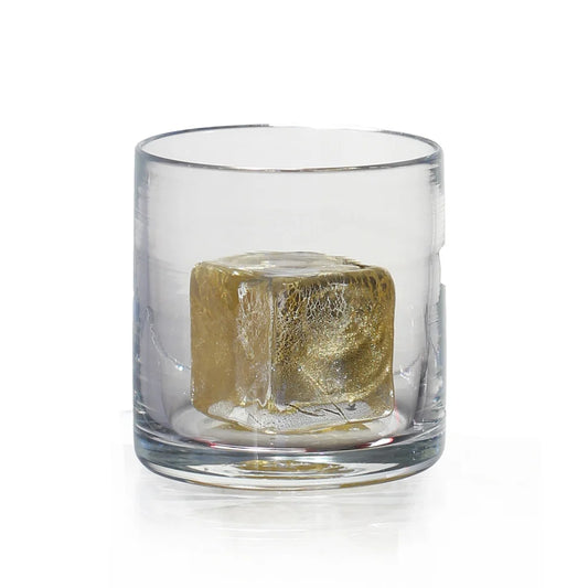 Hand-Blown American Whiskey Glass with Gold Leaf Cube (1 Glass)