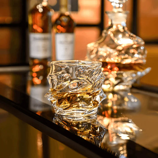 Crystal Whiskey Decanter Gift Set with 2 Matching Glasses